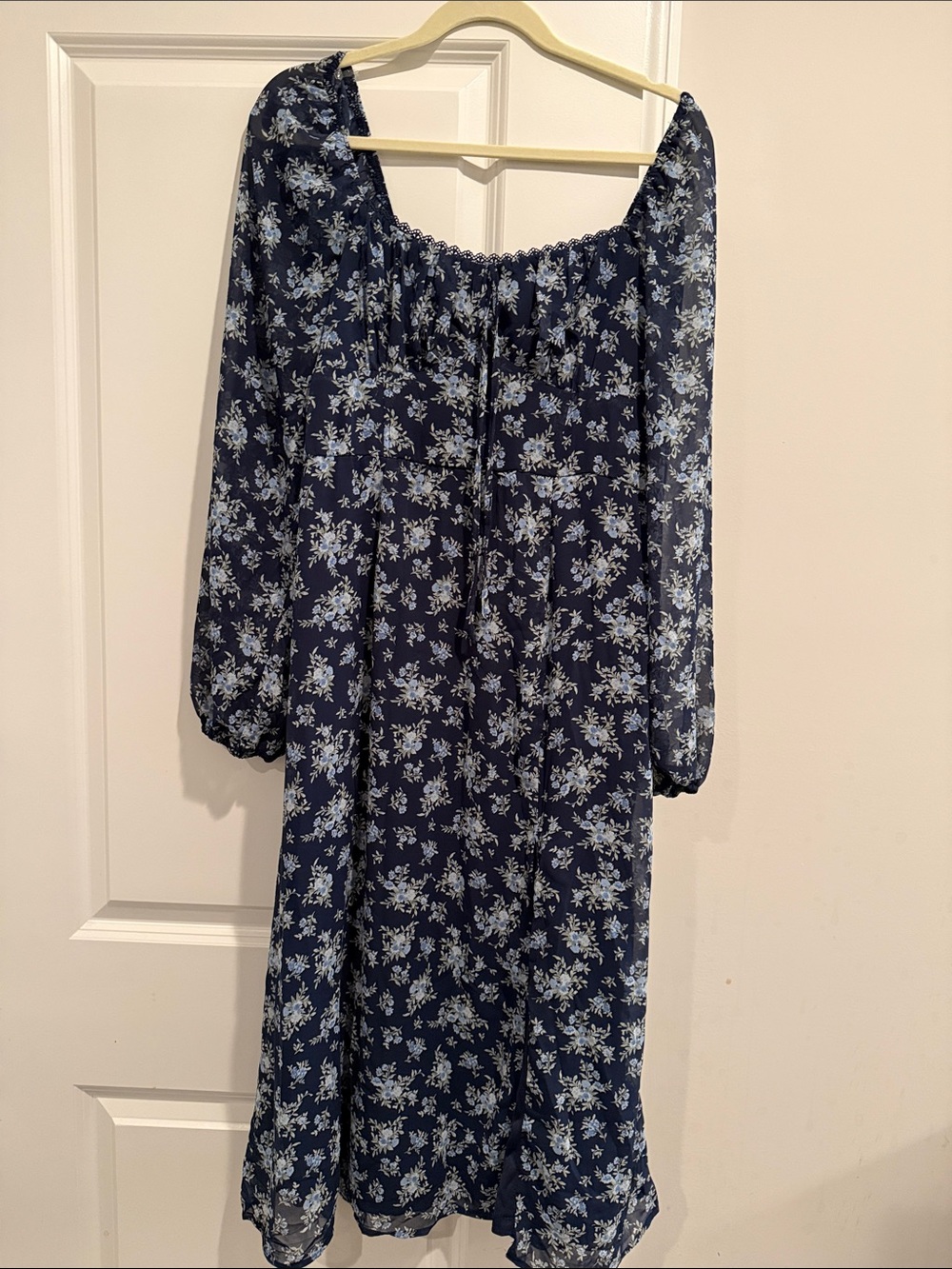 Navy Blue Floral Peasant Dress